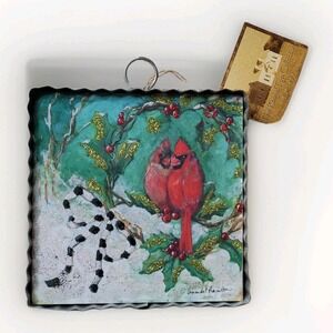 Amanda Hamilton Cardinals Original Art Corrugated Tin Ornament/ Sign Christmas
